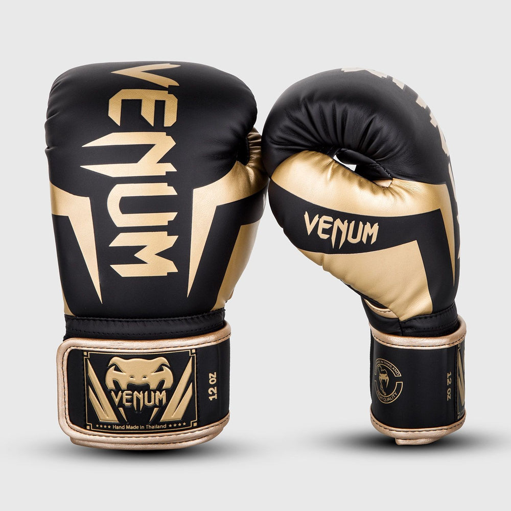 Перчатки боксерские Venum Elite черно-золотые