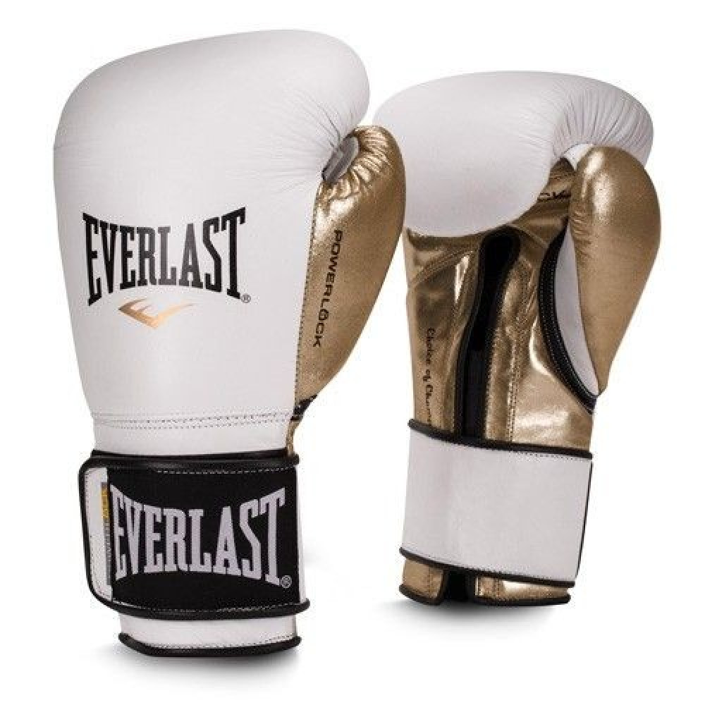 Боксерские перчатки Powerlock PU от Everlast бело- золотые