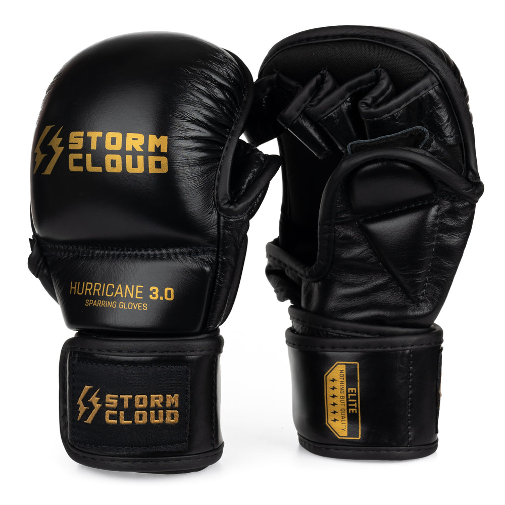 Перчатки для ММА StormCloud Hurricane 3.0 для спарринга черно-золотые 7 унций