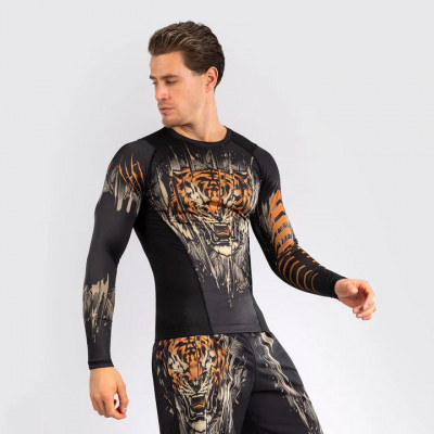 Рашгард с длинным рукавом Venum Tiger Черно-оранжевый