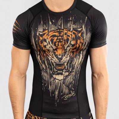 Рашгард с коротким рукавом Venum Tiger Черно-оранжевый